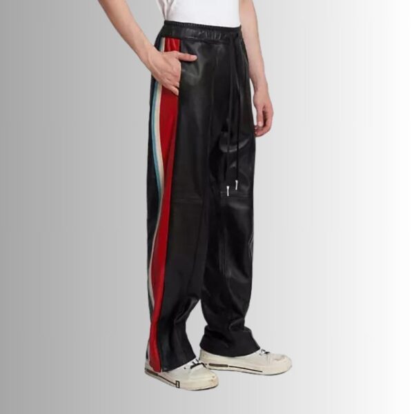Pantalon Noir et Rouge Homme - Cuir d'agneau