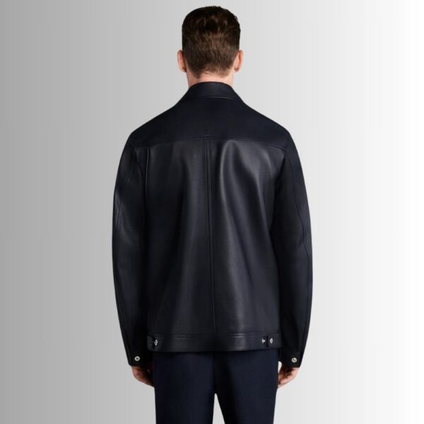 NavySilk Veste Cuir Bleu Homme – Minimaliste en Cuir de Veau – Finition Luxe Zippée