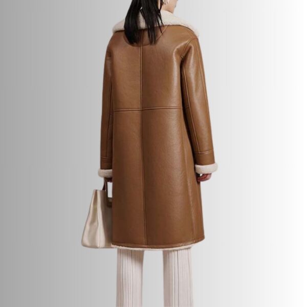 Manteau Long Peau Lainée Femme – Marron