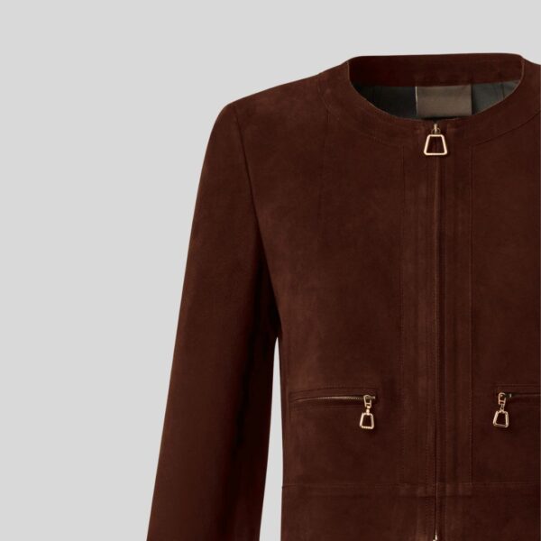 Brun Luxe – Veste Croppé en Daim Marron Foncé pour Femme