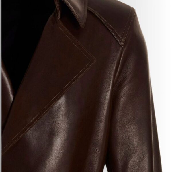 Manteau Long Cuir Homme Marron en Agneau 100% avec Ceinture