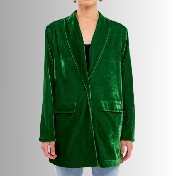 Blazer Oversize Femme Vert – Velours Longue Coupe Élégante