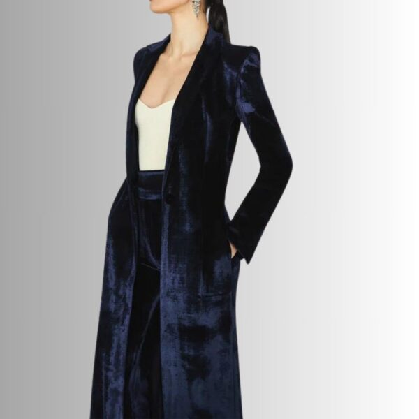 Manteau Long Velours Bleu Femme – Élégance Oversize Luxe