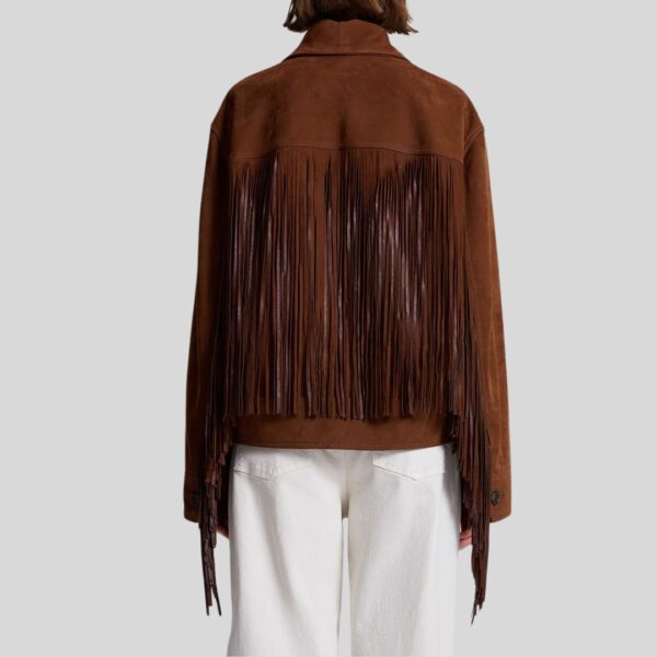Rodeo Luxe – Veste à Franges en Daim Marron Foncé pour Femme
