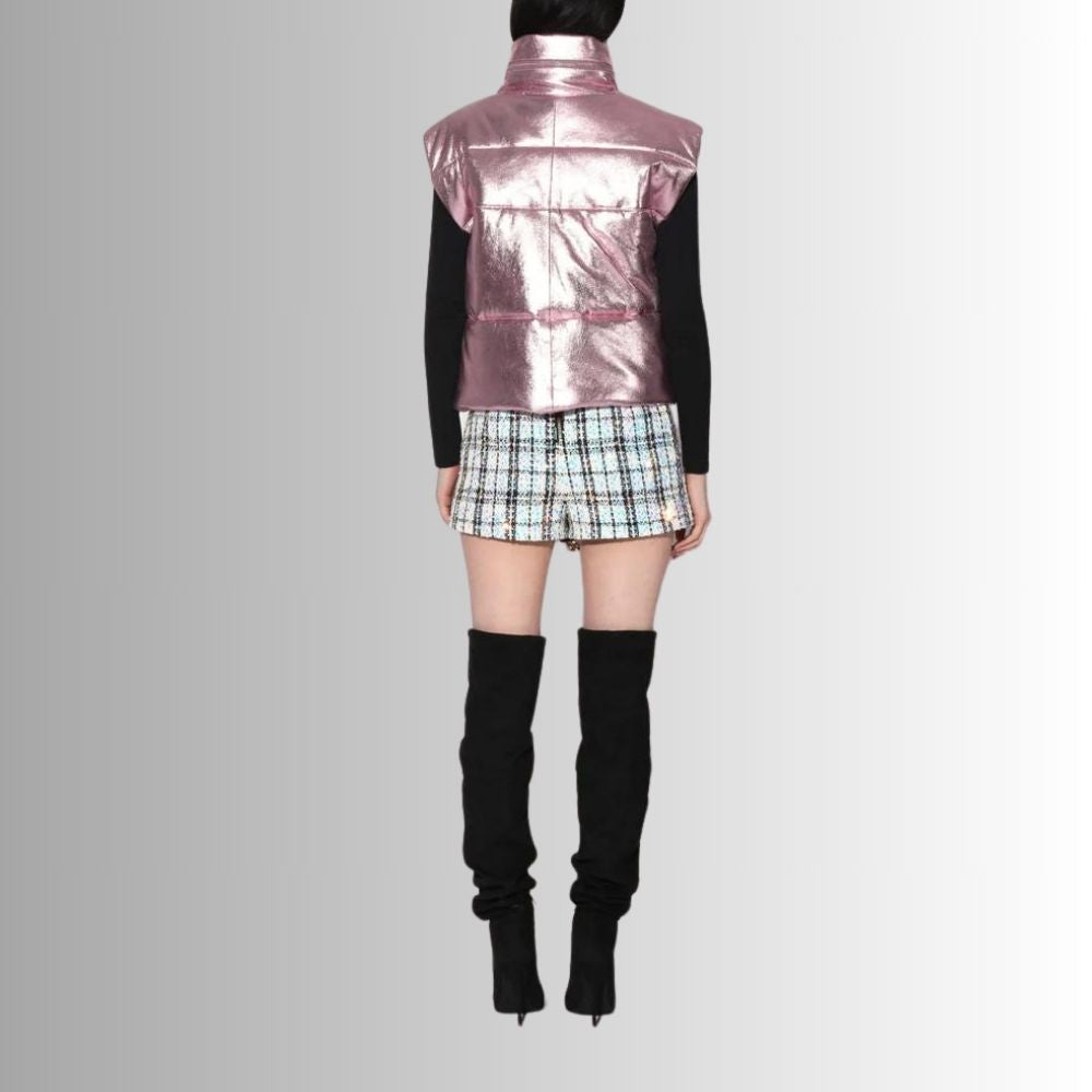 Gilet Bouffant en Cuir Métallique Rose pour Femmes - Style Moderne