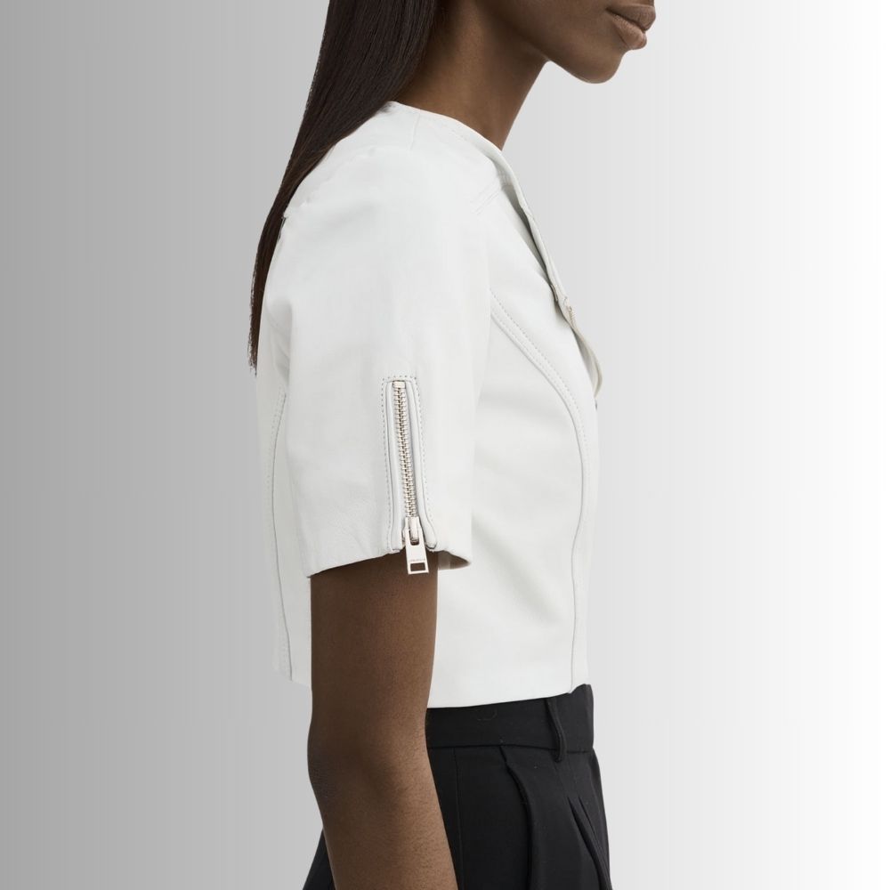 Veste Cuir Blanc Femme - Style Motard