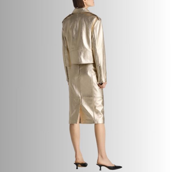 Blouson Cuir Doré Femme - Veste Moto Brillante Style Court | French Veste