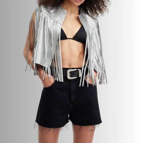 Gilet en Cuir Métallique Argenté - Mode Chic et Élégant