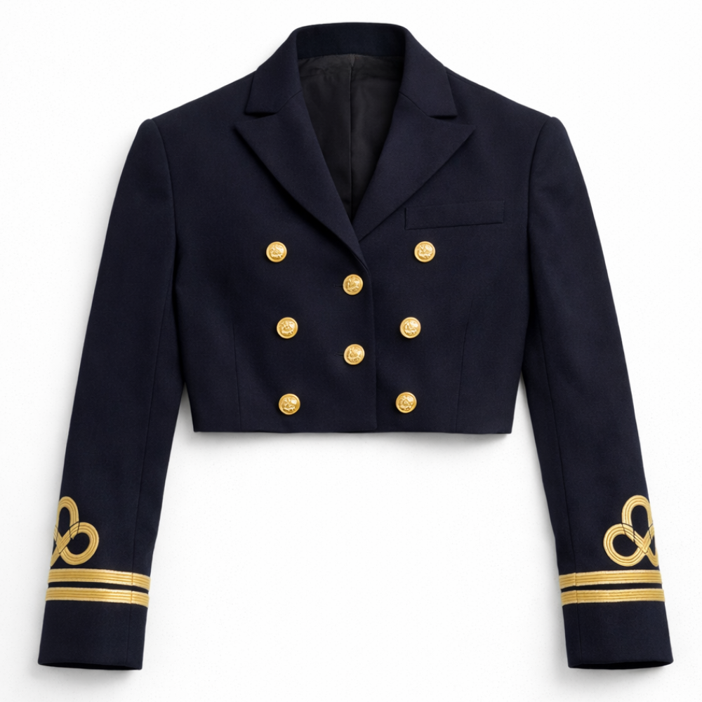 Veste Militaire Femme Bleu Marine – Boutons Dorés Coupe Courte