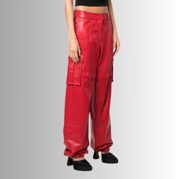 Pantalon Cuir Rouge Femme - Style Cargo