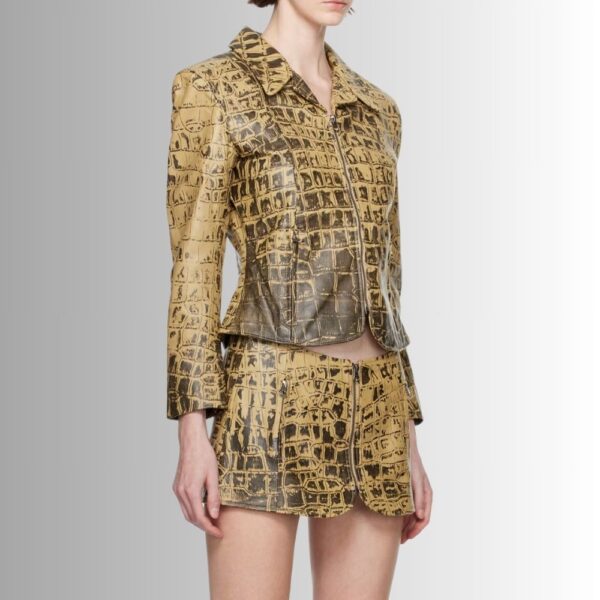 Veste En Cuir Véritable Femme - Croco Embossé