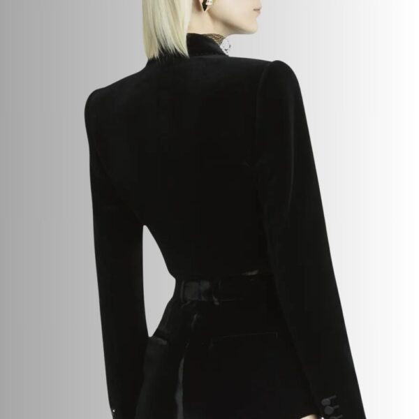 Blazer Court Femme Velours Noir – Double Boutonnage Luxe
