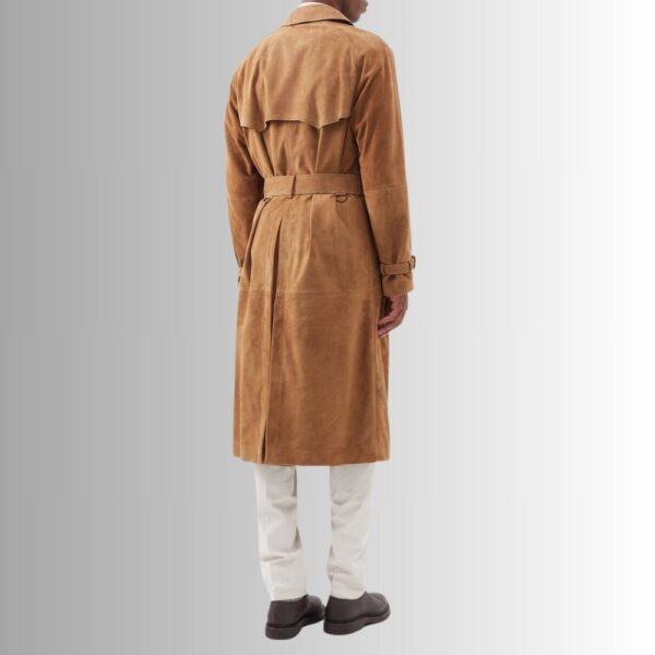 Manteau En Daim Homme Marron avec Ceinture et Boutons Double-Breasted