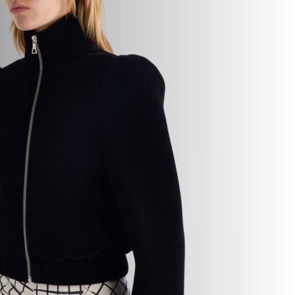 Veste Femme en Velours Noir - Design Élégant avec Fermeture Éclair