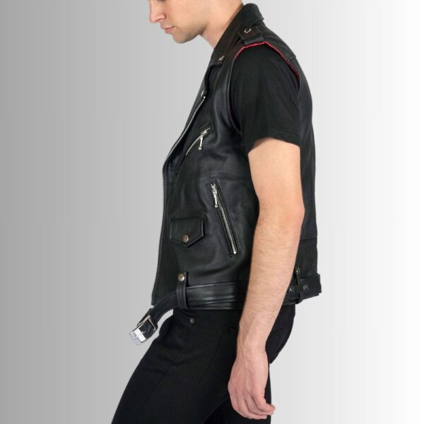 Gilet Cuir Homme Biker Noir