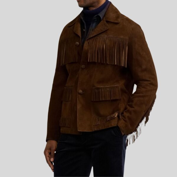 Yukon Rust – Veste Daim Frange Brun Foncé Homme Style Western