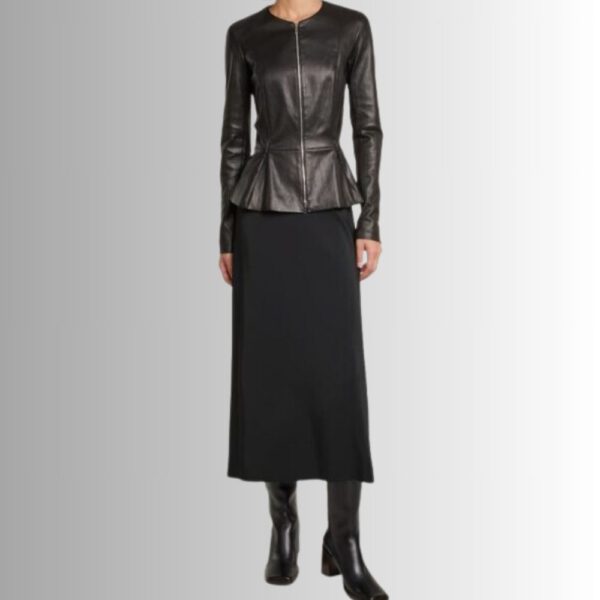 Veste 3/4 Cuir Femme en Noir