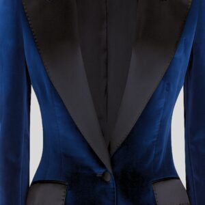 Bleu Blazer Smoking Femme en Velours