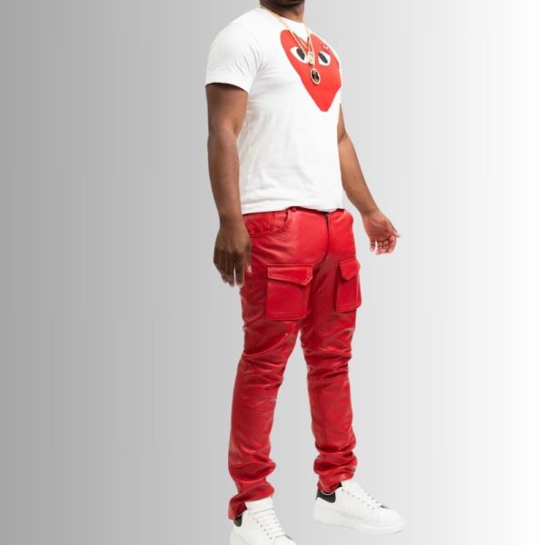 Pantalon Cargo Cuir Homme - Rouge