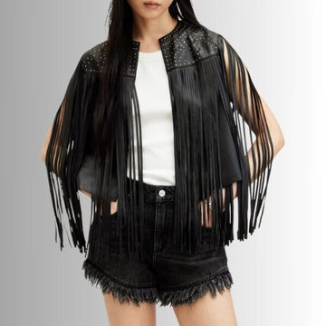 Gilet en Cuir Western Noir à Franges pour Femme – Style Iconique