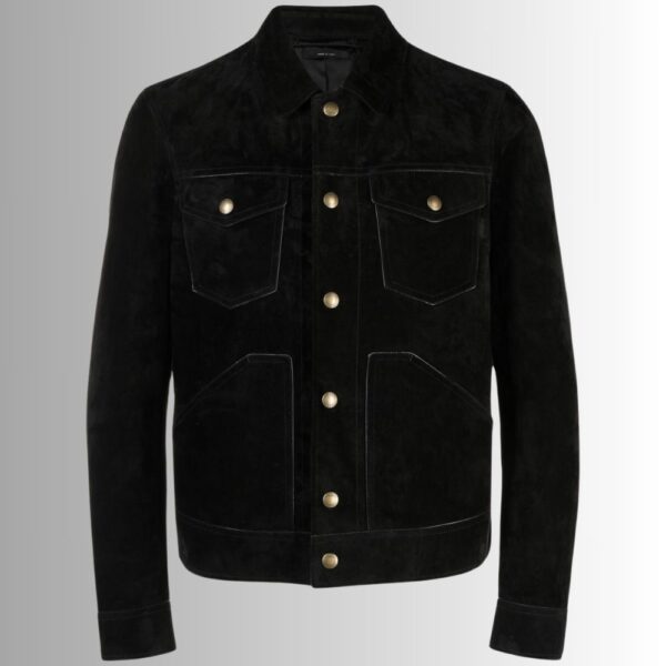 Blouson Daim Noir Pour Homme - Style Western En Daim à Quatre Poches