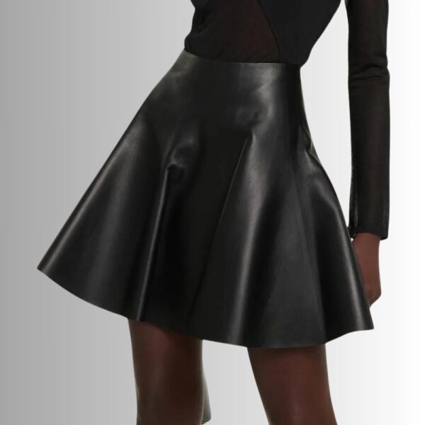 Jupe En Cuir Noir Pour Femme - Style Plissé