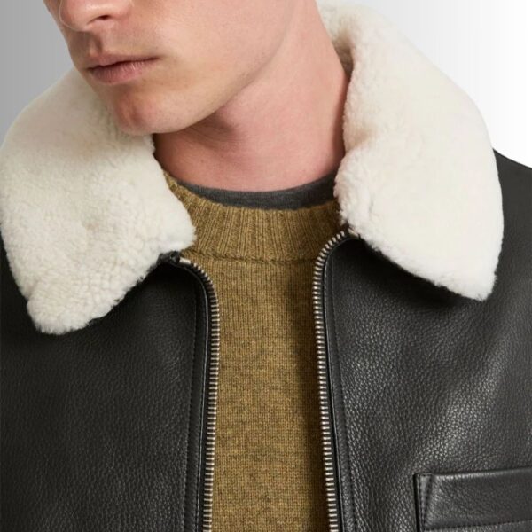 Noir Hiver – Veste cuir noir col mouton amovible – Élégance chaude