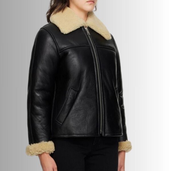 Bombardier Femme Cuir Mouton - Noir