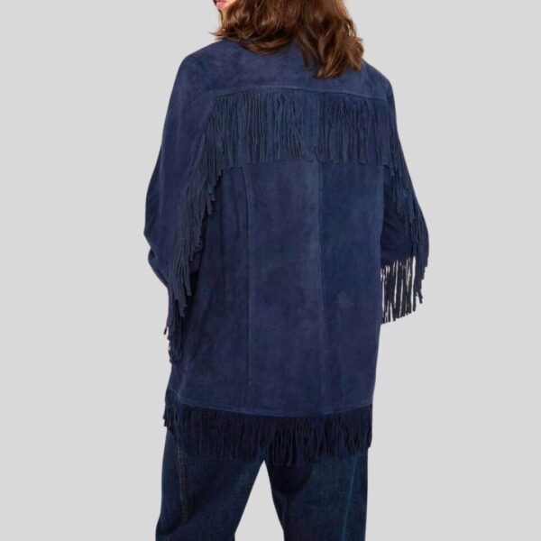 Veste en Daim à Frange Bleu Femme