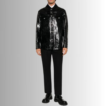Noir Élite – Veste cuir homme embossée croco – Luxe noir