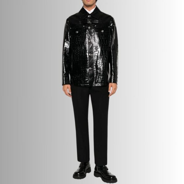 Noir Élite – Veste cuir homme embossée croco – Luxe noir