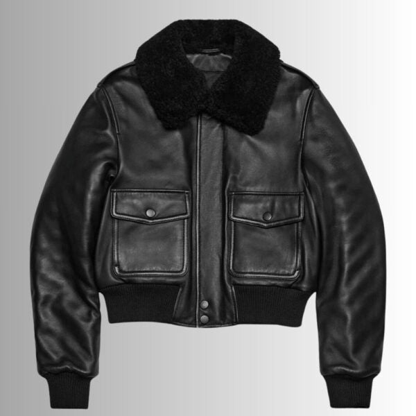 Veste Homme en Cuir Noir avec Col Fourrure - Style Aviateur