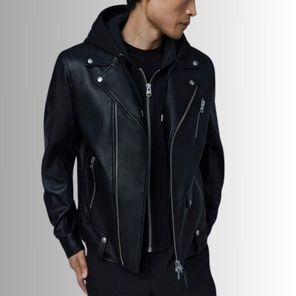 Perfecto Urbain – Veste cuir noir homme à capuche – Style biker moderne