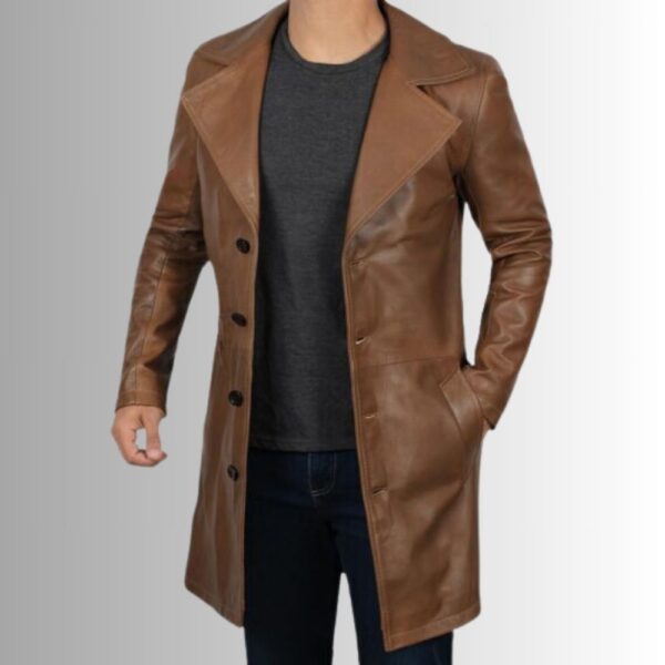 Manteau Cuir Homme Long – en Marron