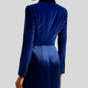 Blazer Femme Velours Bleu Court – Cintré, Satiné, Élégance Soirée