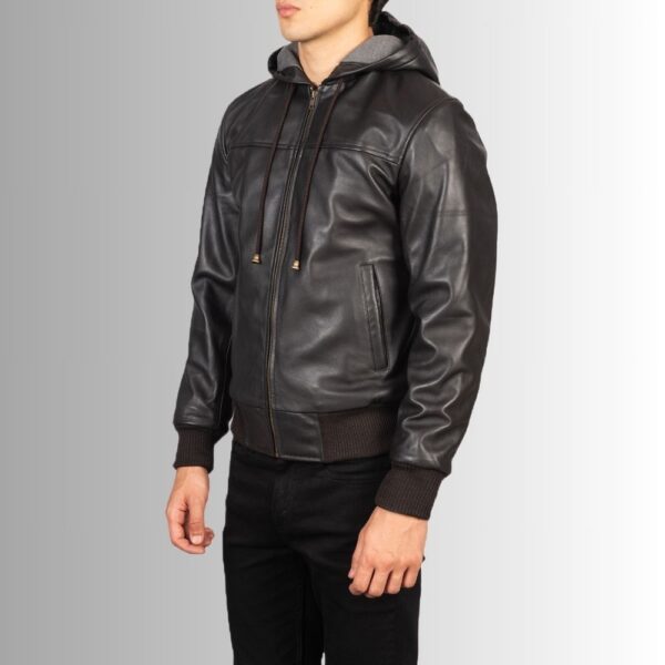 Marron Confort – Veste cuir homme avec capuche – Style urbain décontracté