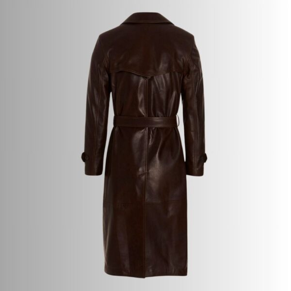 Manteau Long Cuir Homme Marron en Agneau 100% avec Ceinture