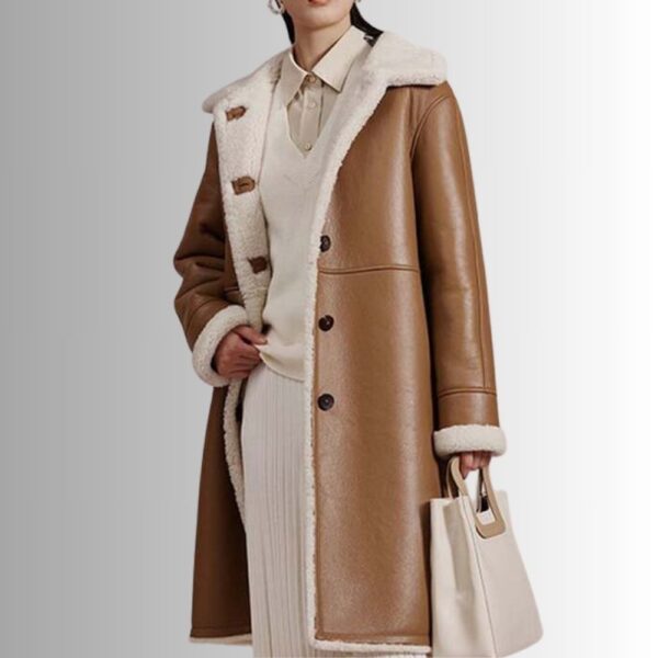 Manteau Long Peau Lainée Femme – Marron