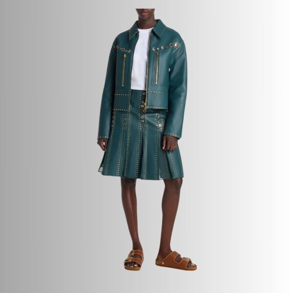 JadeBolt – Veste Cuir Femme Clouée – Détails Dorés Chic