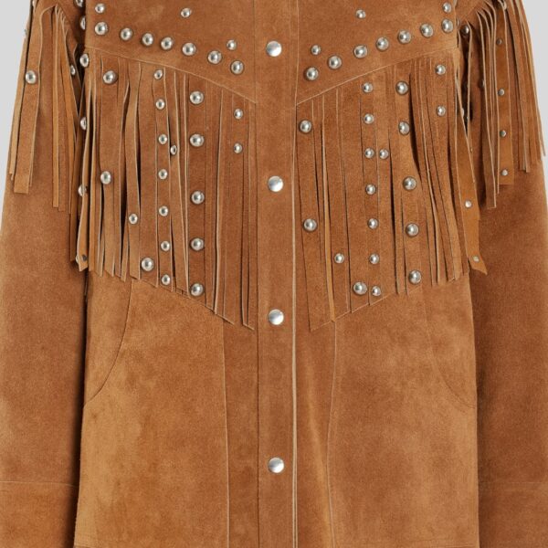 Sierra Blaze – Veste Longue Femme en Daim à Franges et Clous Métalliques