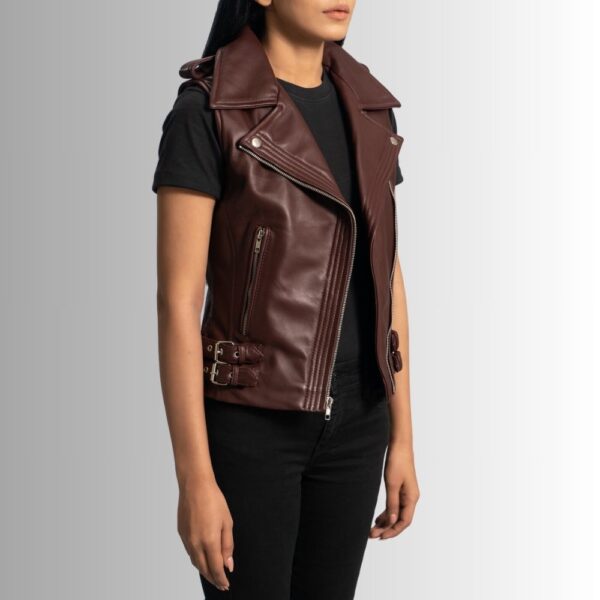 Gilet Cuir Sans Manche Femme - Bordeaux