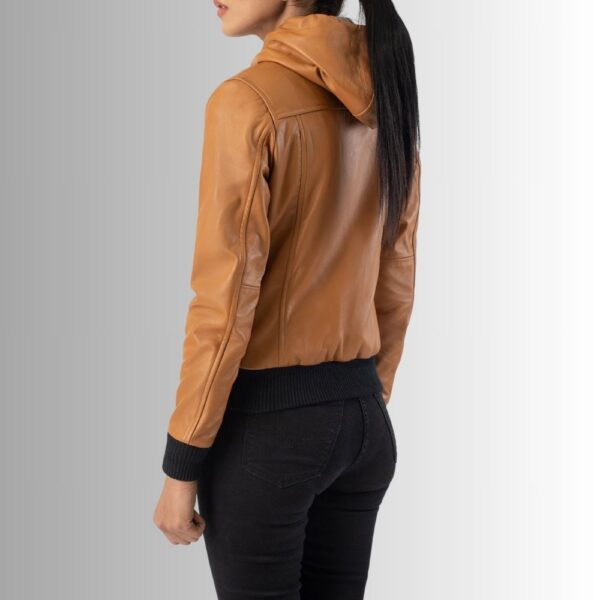 Veste Cuir à Capuche Femme - Marron