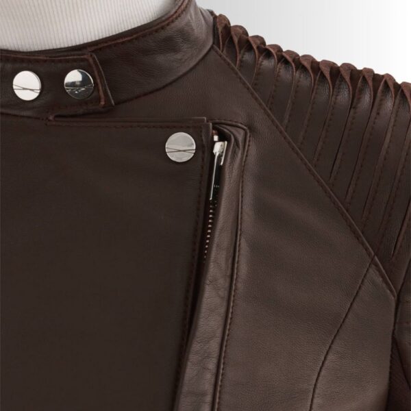Blouson En Cuir Marron Femme - Manches Coupées