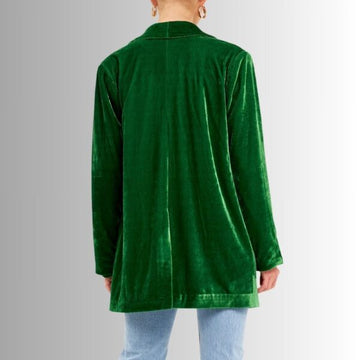 Blazer Oversize Femme Vert – Velours Longue Coupe Élégante