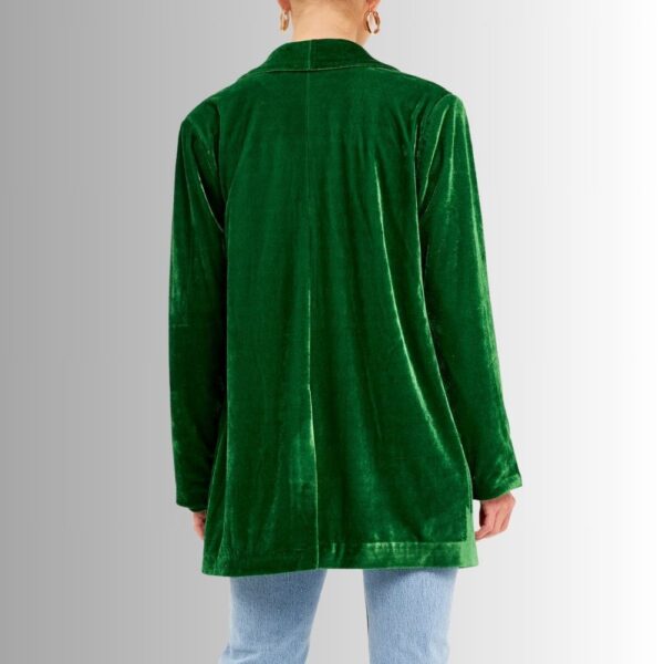 Blazer Oversize Femme Vert – Velours Longue Coupe Élégante