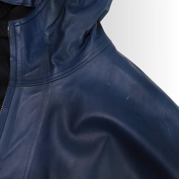 BlueMotive – Veste Cuir Bleu Homme avec Capuche Amovible