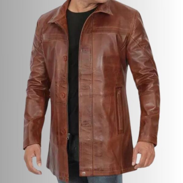 Manteau Cuir Homme Marron - 3/4 Longueur