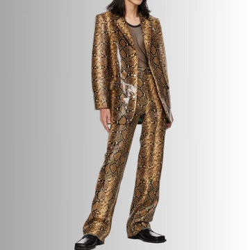 Pantalon En Cuir Marron Homme - En Relief Serpent