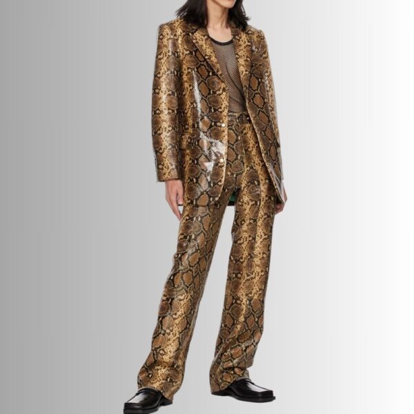 Pantalon En Cuir Marron Homme - En Relief Serpent