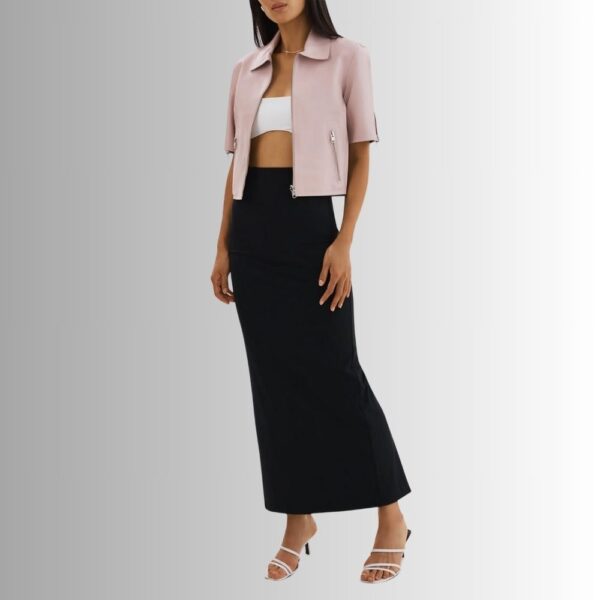 Veste Cuir Femme Rose - Manches Courtes